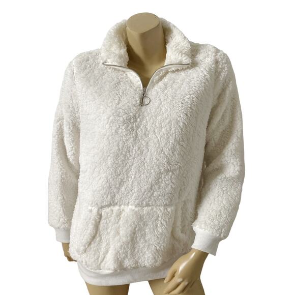 DEREK HEART Womens Size Junior Large Off White Plush Fleece Half Zip Jacket - Picture 1 of 7